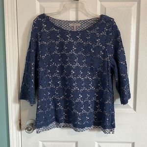 Pepperberry 3/4 Sleeve Blue Overlay Top 16 Really Curvy